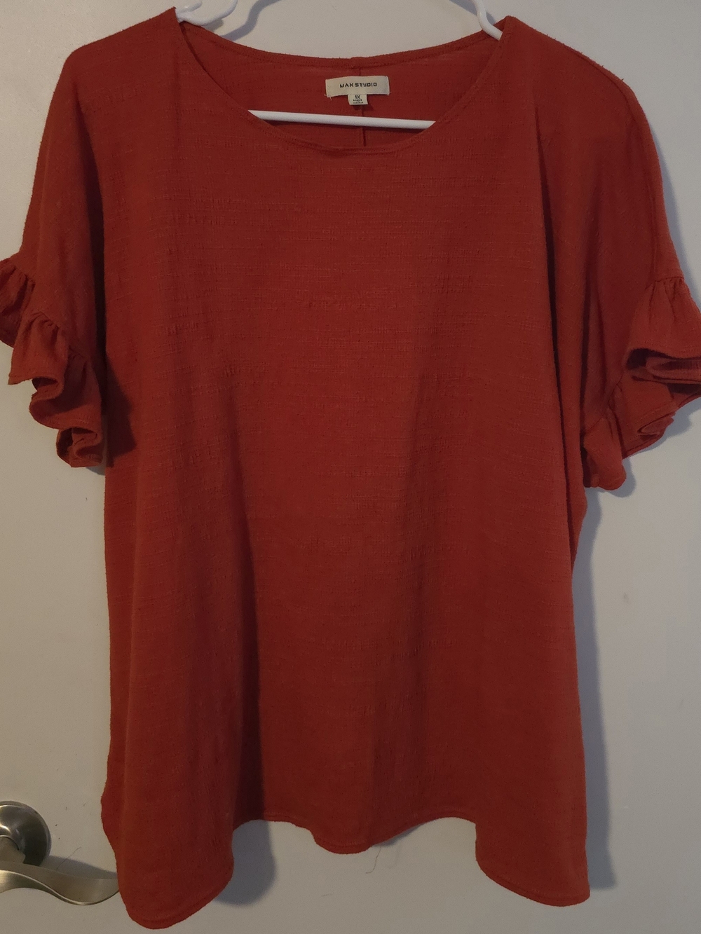 Max Studio Rustic Burnt Orange Ruffle Sleeve Tunic Top